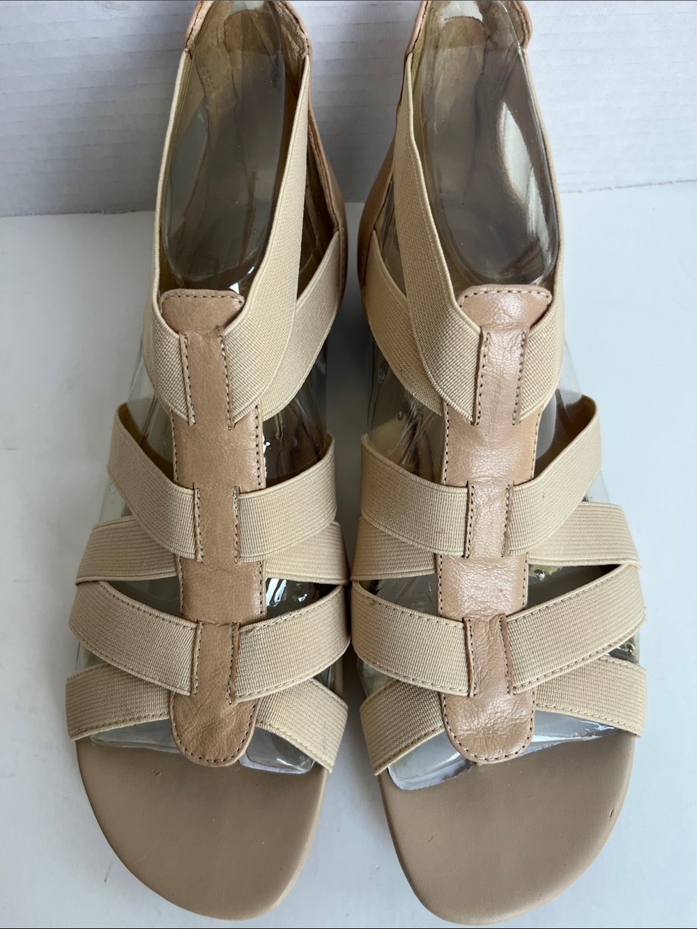NIB Naturalizer Jigsaw Porcelain Beige Stappy Elastic Gladiator Sandals FLAWED